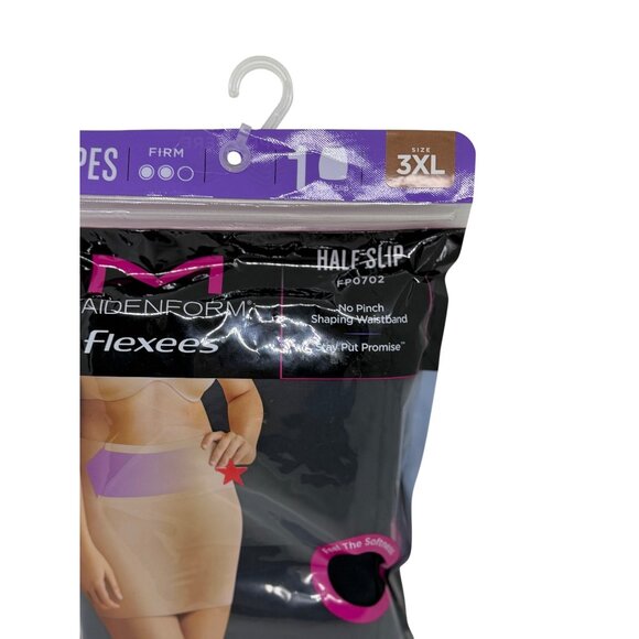 NWT Maidenform Flexees Half Slip FP0702 3XL Black Firm Control Shaping Waistband - Picture 2 of 3